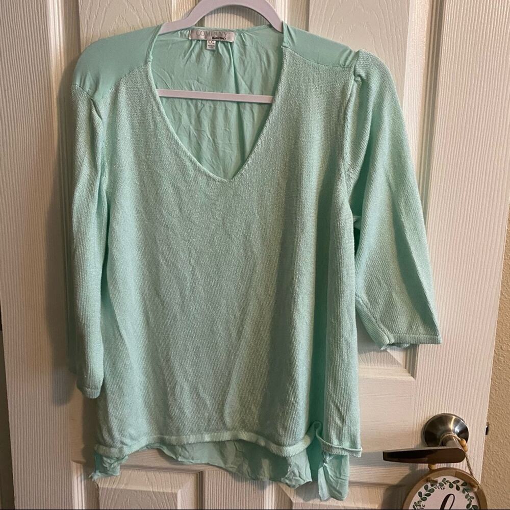 Ellen Tracy Company Mint V Neck Top Women's Plus Size XXL Cotton Rayon Knit